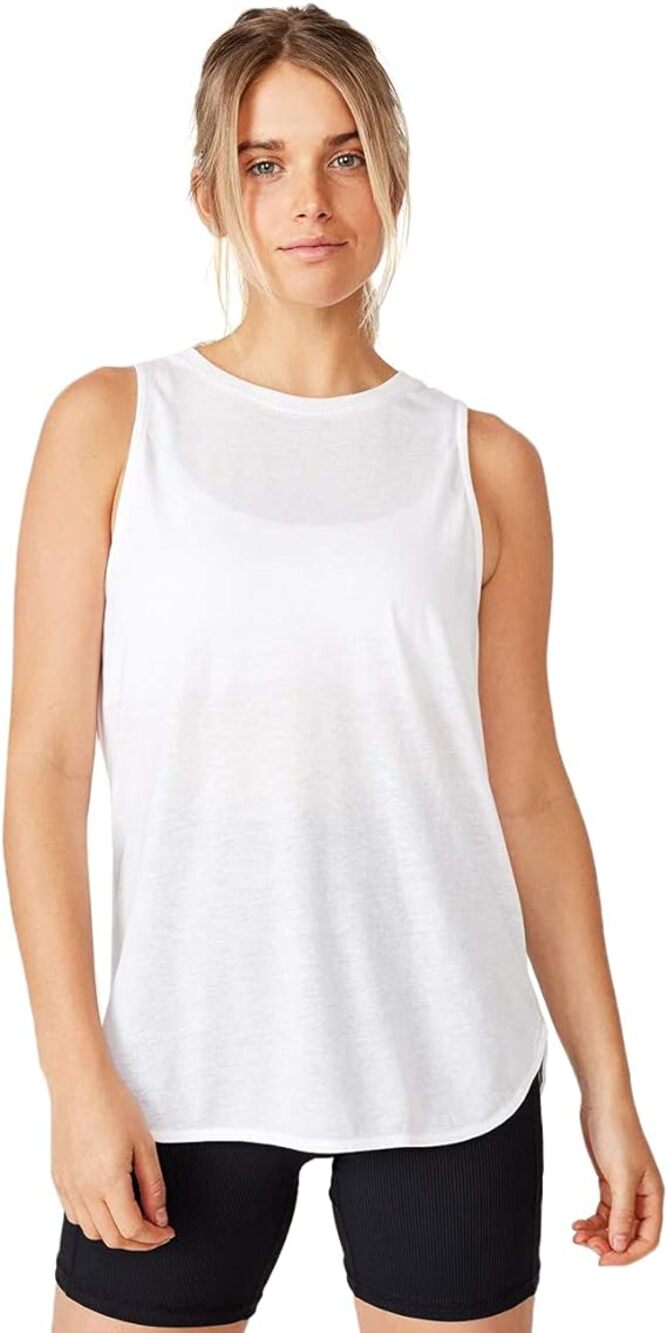 Cotton On Body Womens Active Tank Top Small White Curve Hem Relaxed NWT